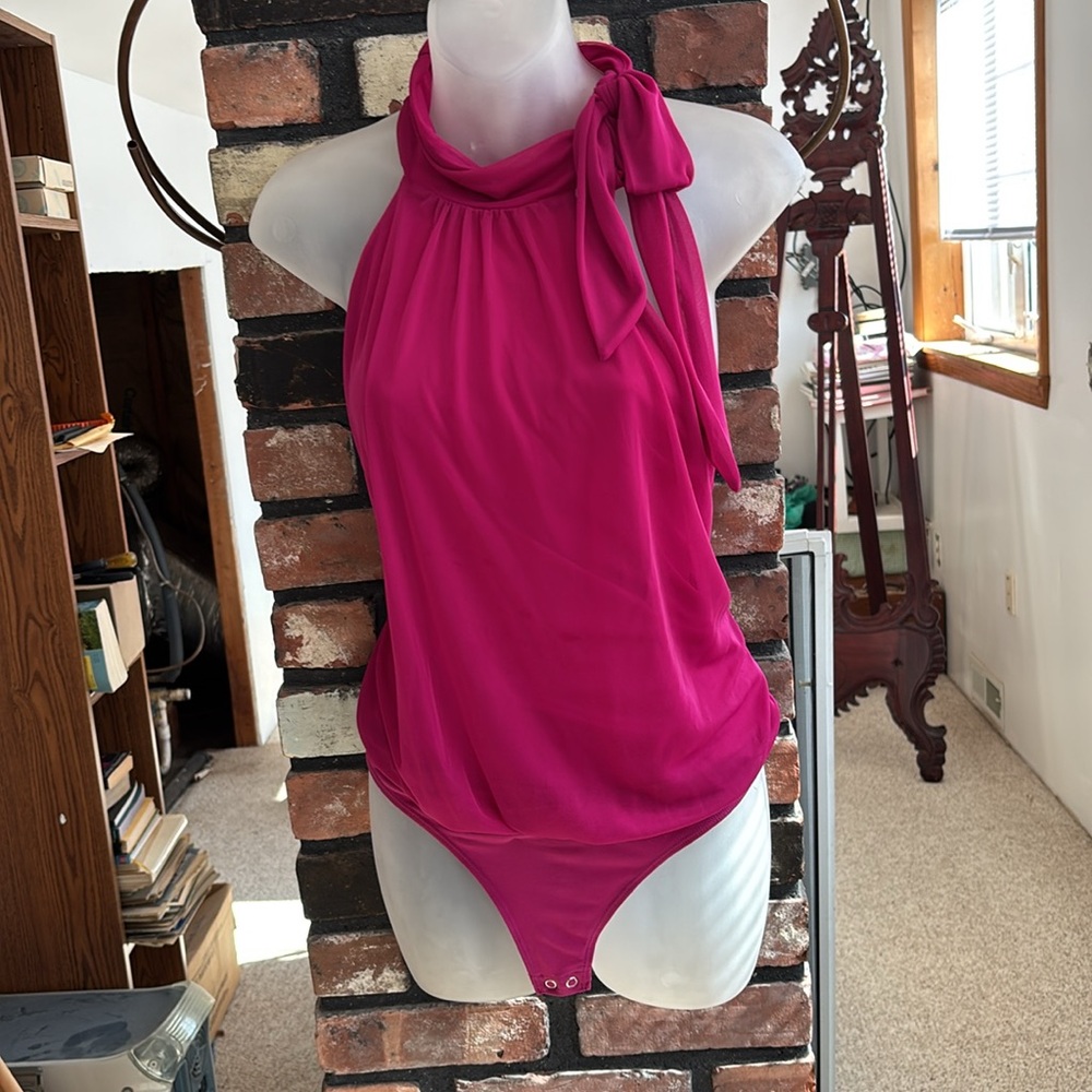 Express Pink Ruffled Asymmetrical Tank Top